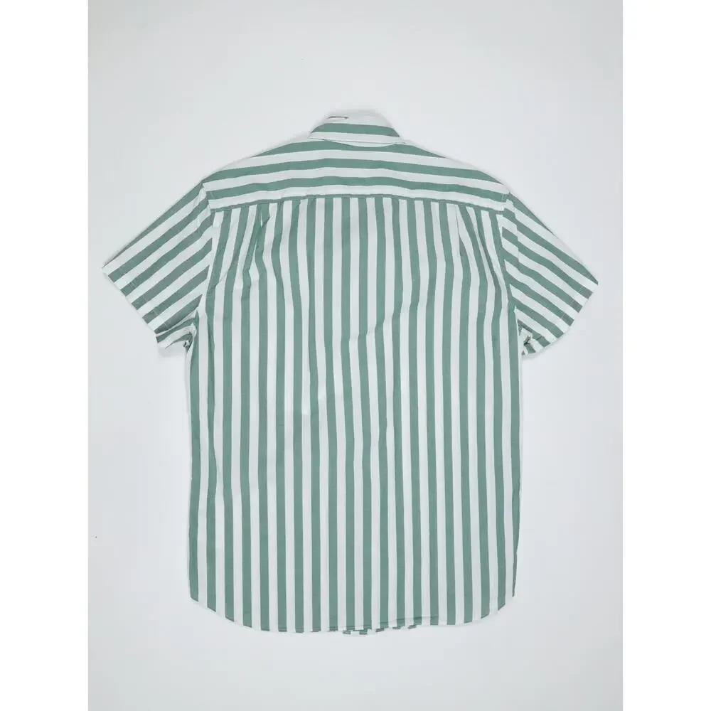 J.Crew Flex Washed Striped Shirt Green White Button Down Coastal Prep Resort M